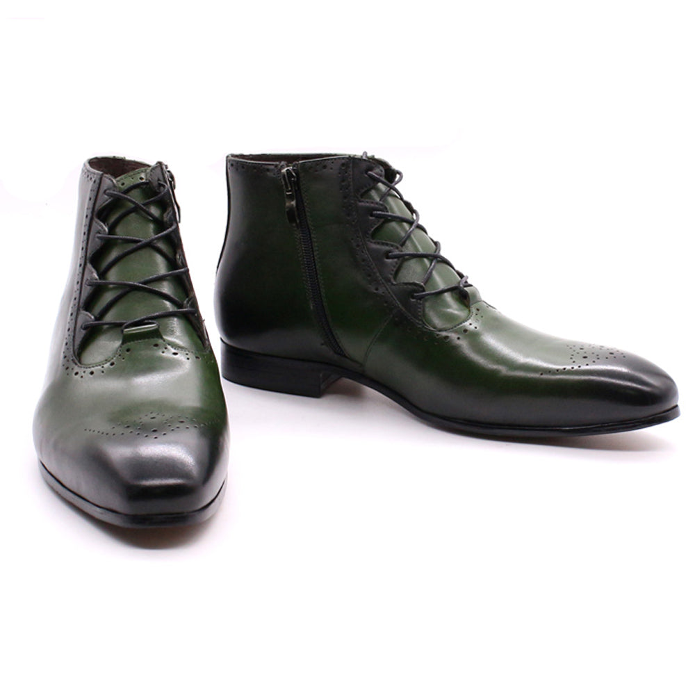 Olive green cheap leather boots