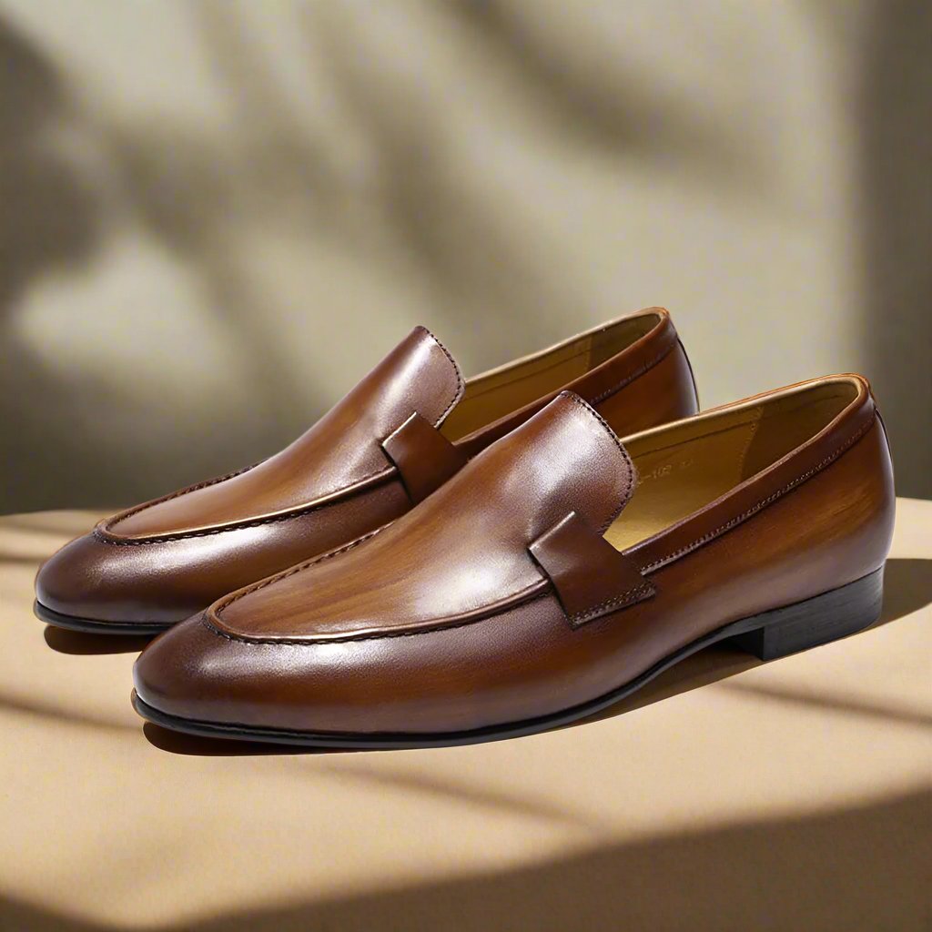 Tan Leather Slip on Loafer Shoes for Men | Romèro Ferrera